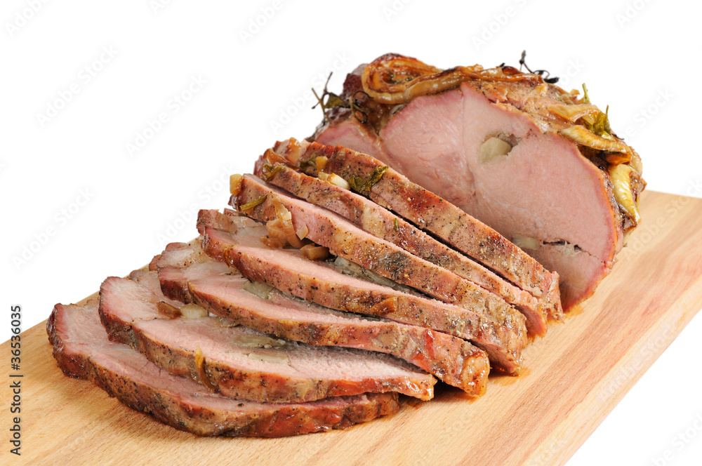 Obraz premium Roast pork on a wooden board
