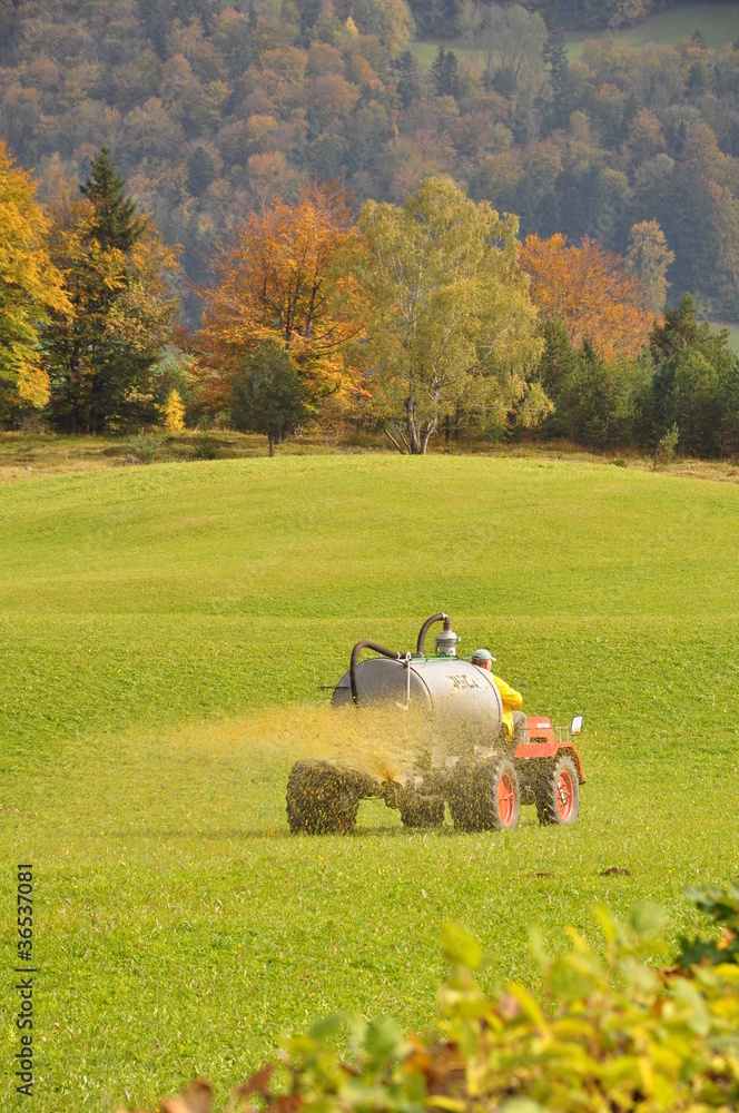 Obraz premium Feld düngen mit Gülle