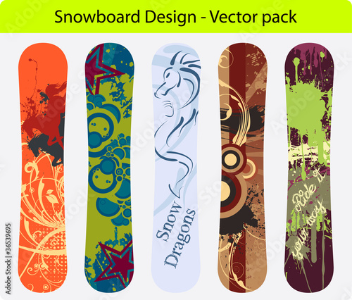 Snowboard design pack - five full editable  vector Illustration