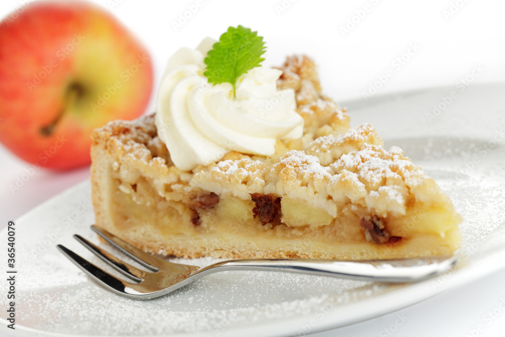 Fotografie Apfel Streuselkuchen mit Sahne