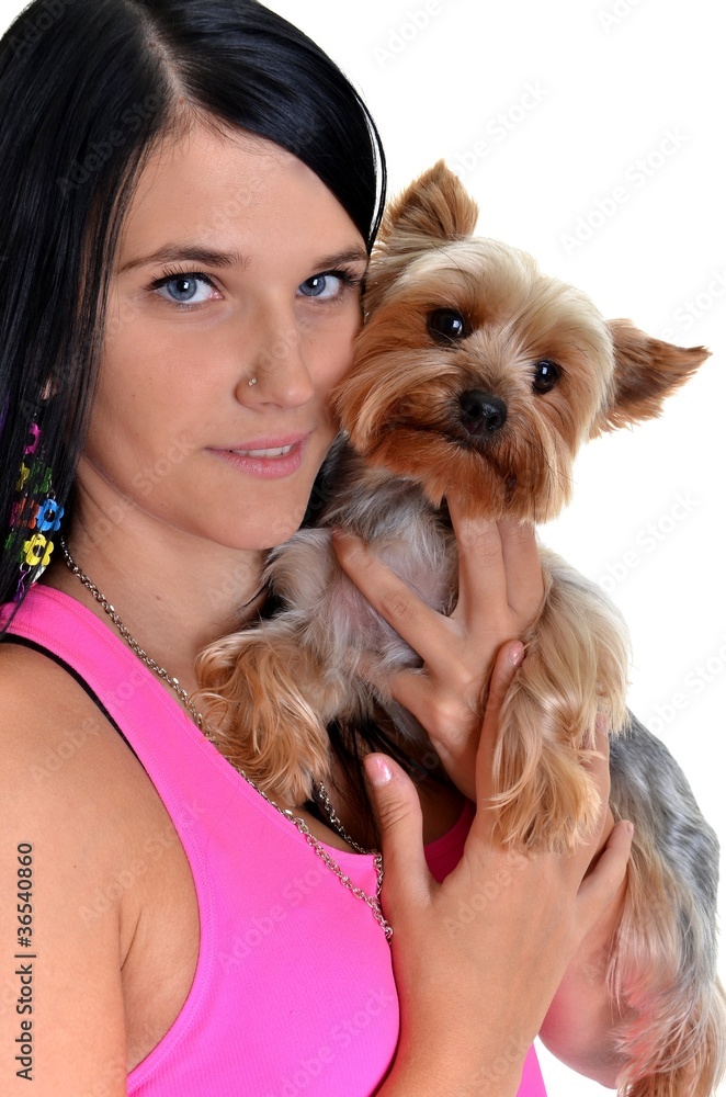 Cute young girl with her Yorkie puppy Cute young girl with her Yorkie puppy