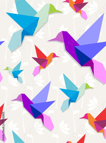 Origami hummingbirds pattern background