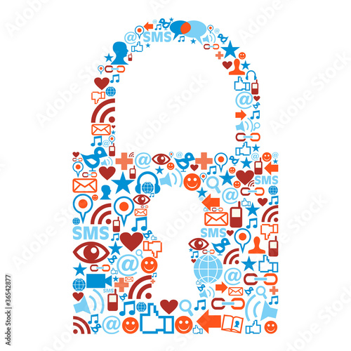 Padlock symbol with media icons texture