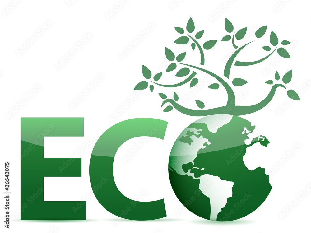 word Eco globe and tree illustration design word Eco globe and tree illustration design