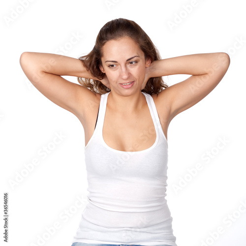 woman, white background, emotions