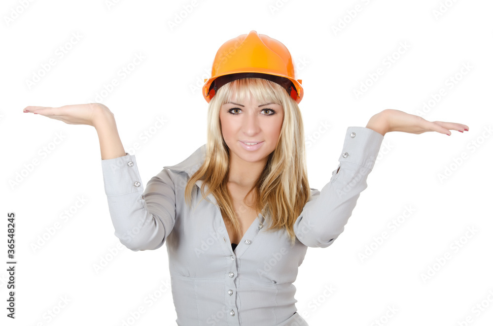 Beautiful girl in a building helmet Beautiful girl in a building helmet