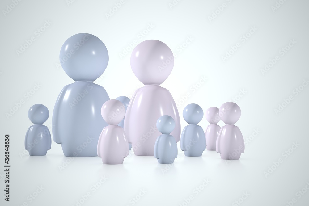 Stylized family in 3d with dad, mother and a lot of sons Stylized family in 3d with dad, mother and a lot of sons