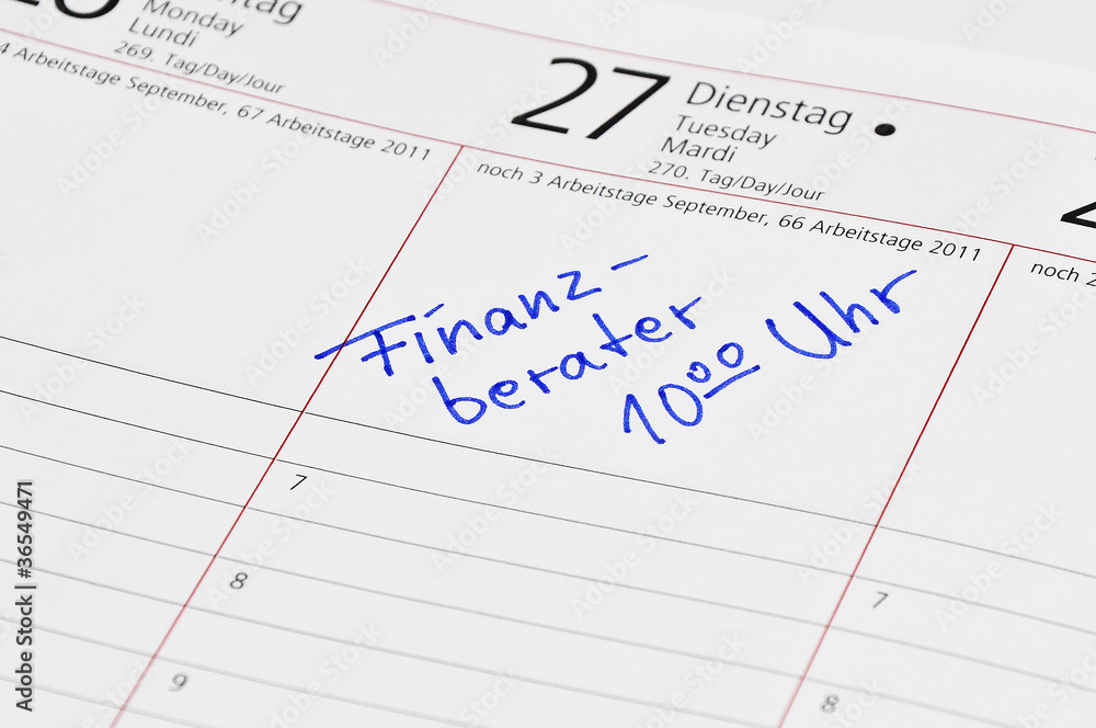 Finanzberater Termin im Kalender notiert Finanzberater Termin im Kalender notiert