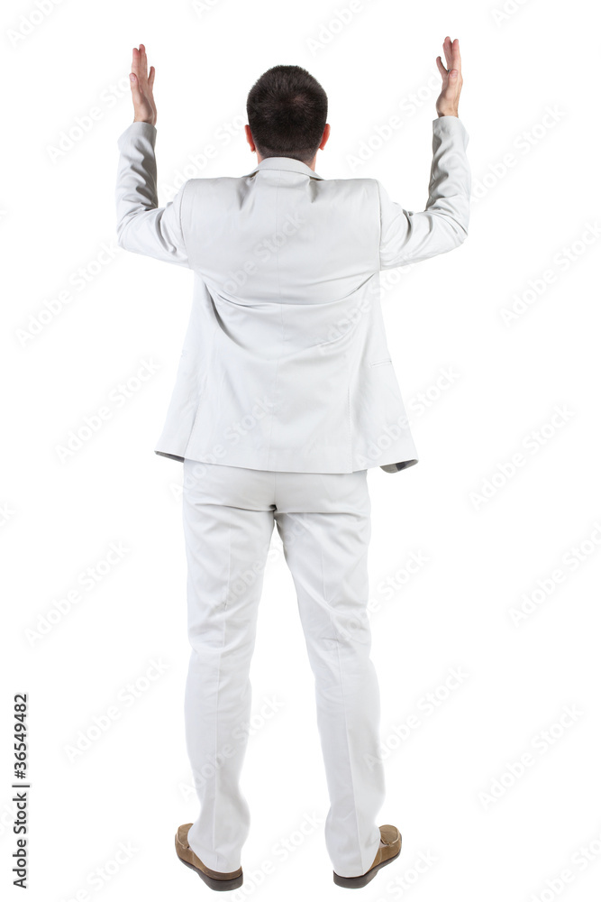 Back view of shocked and scared young business man. Back view of shocked and scared young business man.