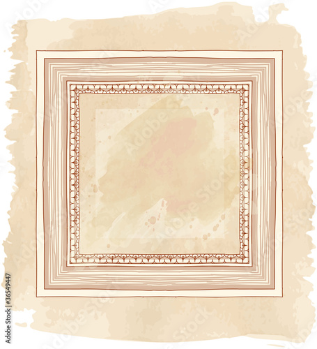 Vintage frame - hand draw sketch & watercolor background
