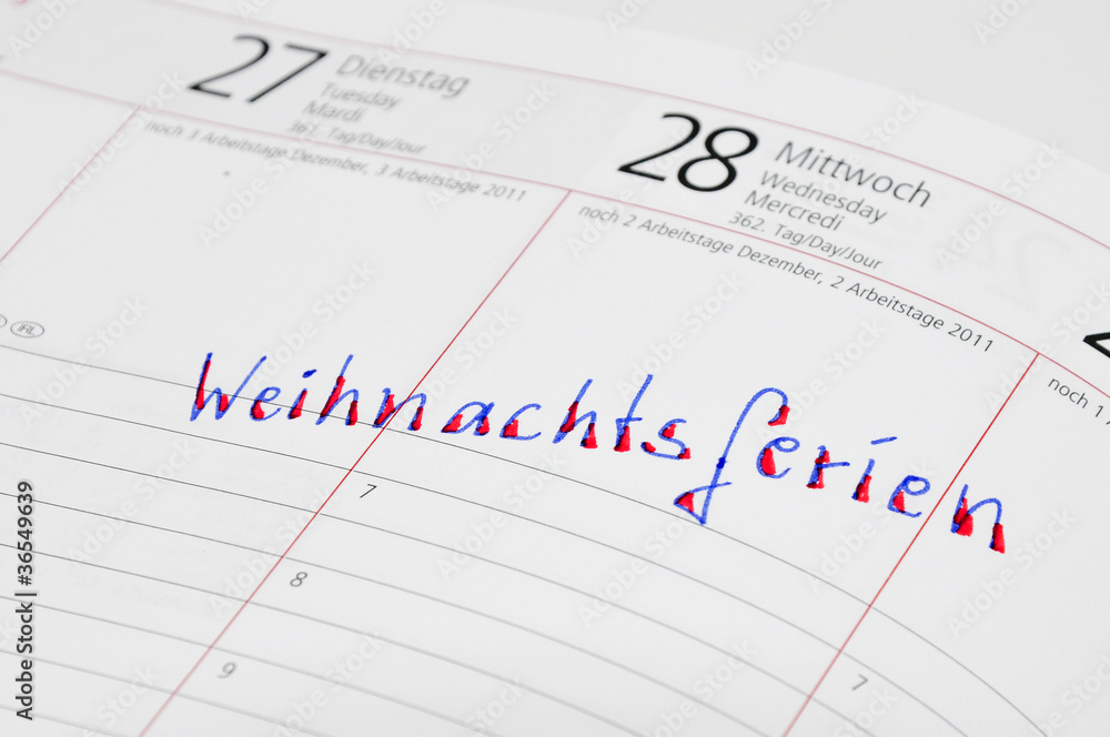 Weihnachtsferien Termin im Kalender notiert Weihnachtsferien Termin im Kalender notiert
