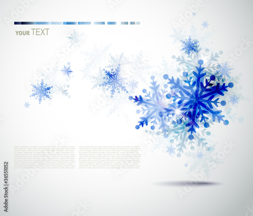 Christmas  background with abstract winter  blue snowflakes
