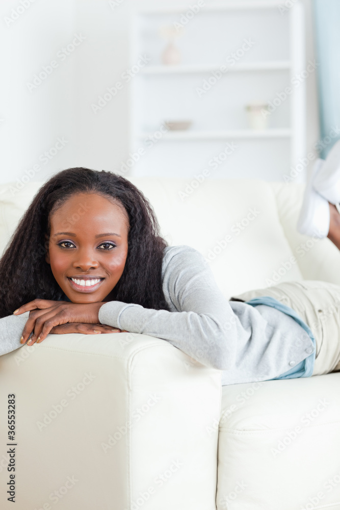 Woman taking a moment off on sofa