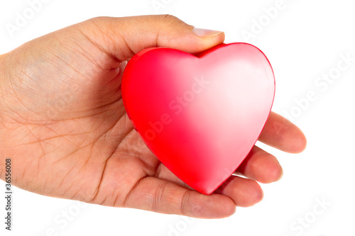 Giving love symbol - female hand holding red heart