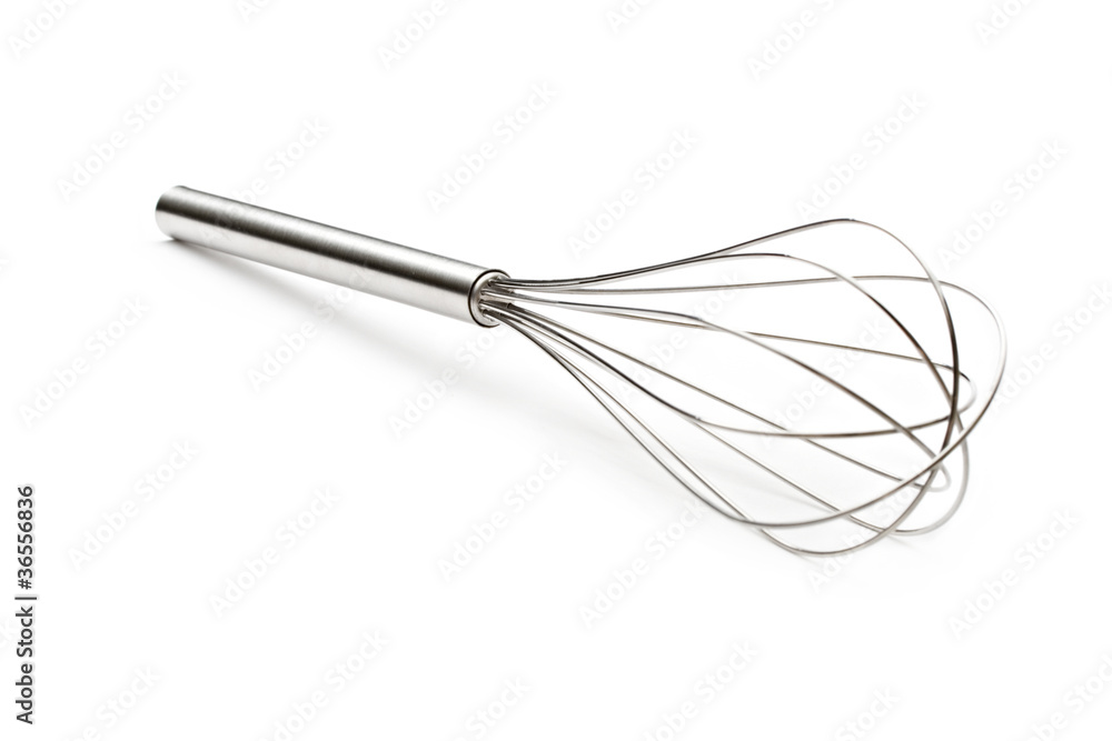 Steel whisk on the white background Steel whisk on the white background