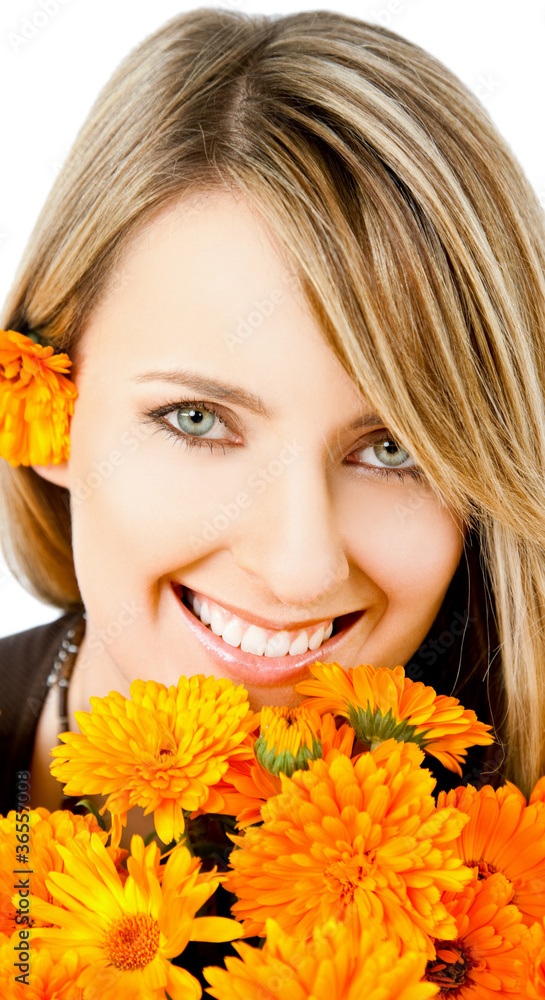 Woman with marigolds