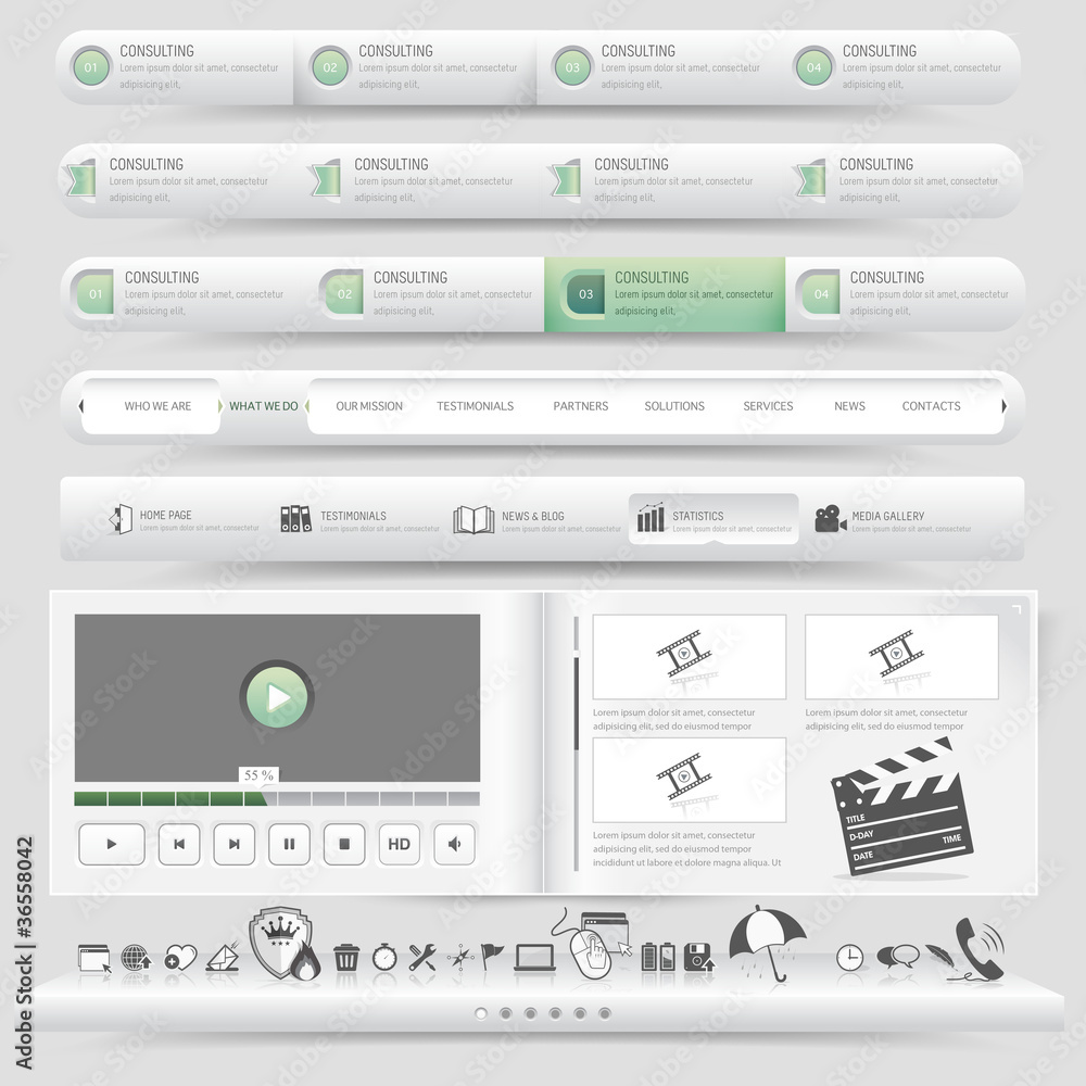 Web site design template navigation set with icon set Web site design template navigation set with icon set