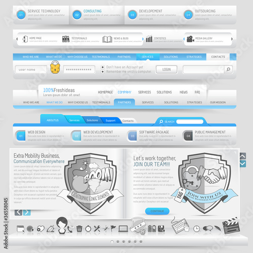 Web design template elements with icon set