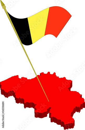 belgium 3d map and waving flag