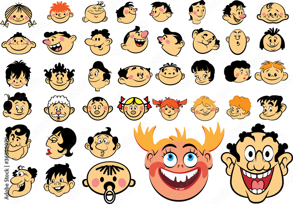 People faces. Cartoon expressions and emotions, avatar icons