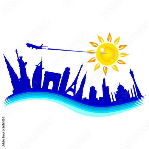 buliding with airplane travel illustration