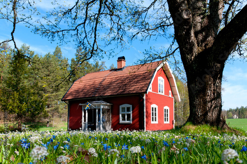 Typisches rotes Holzhaus in Schweden