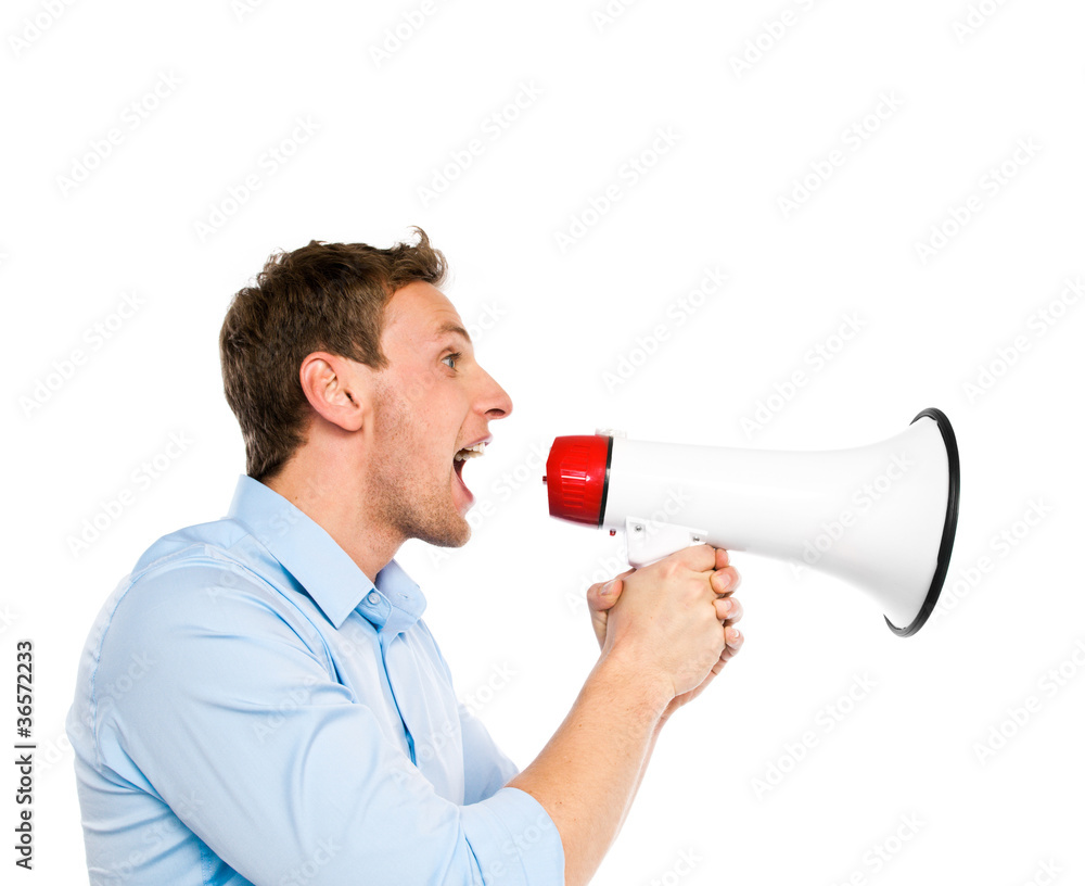 Mann mit Megaphon Mann mit Megaphon
