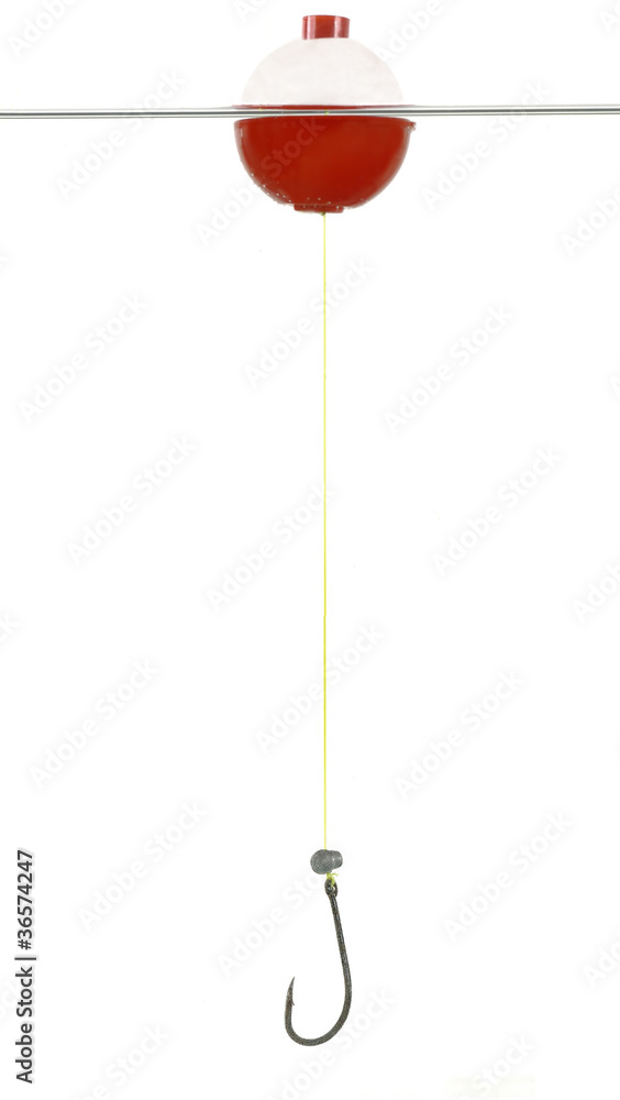 Bobber, line and hook isolated on white Bobber, line and hook isolated on white