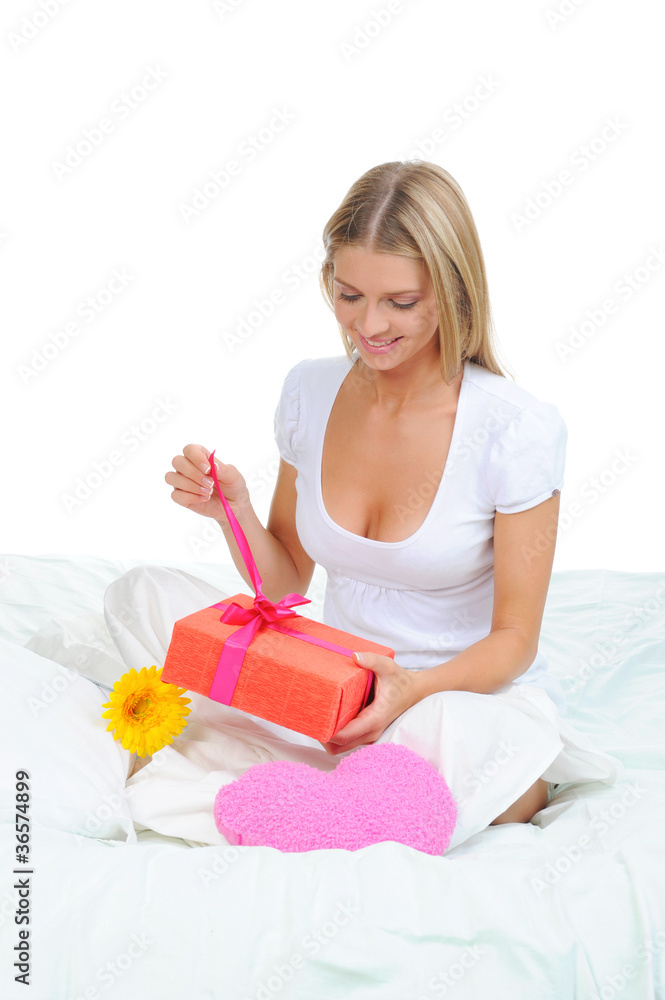 young woman with a gift box