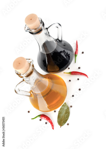 olive oil and balsamic vinegar isolated on white background