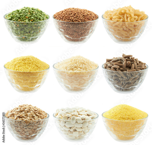 Set of bowls of different with different food