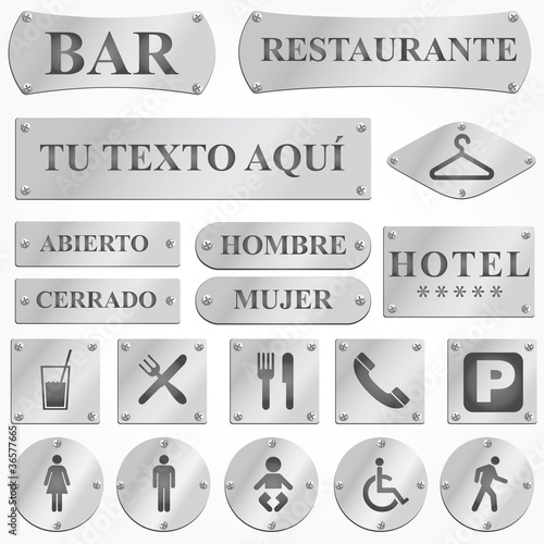 vector Old silver plates and signboards with spanish text