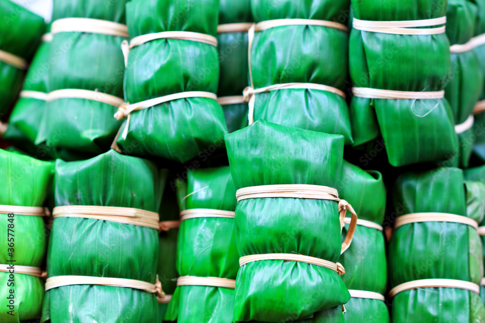Food wrapped in banana leaves Food wrapped in banana leaves