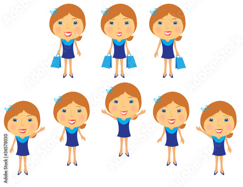 cheerful set a pretty girl in blue dress