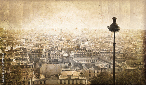 Vue sur Paris depuis Montmartre, vintage - France photo