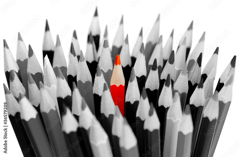 Fototapeta premium Leadership concept - bunch of gray pencils with red one
