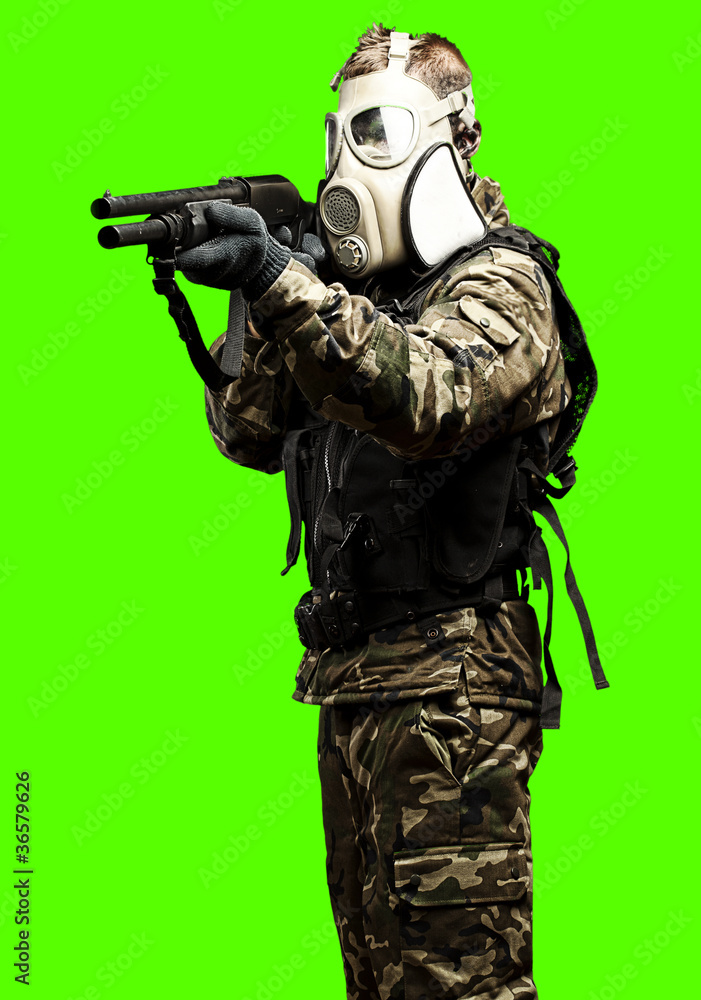soldier aiming over removable chroma key background soldier aiming over removable chroma key background
