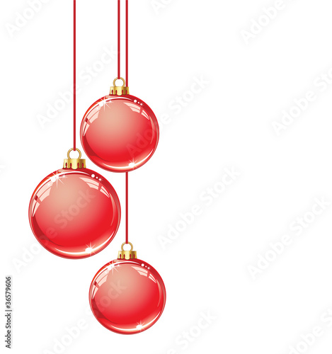 Red Christmas balls hanging on threads