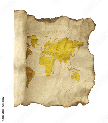 ancient scroll map, isolated on a white background