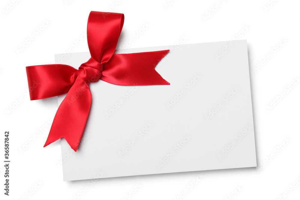 Blank card with red ribbon bow Blank card with red ribbon bow