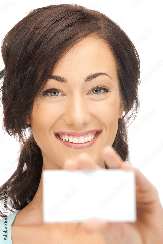 woman with business card
