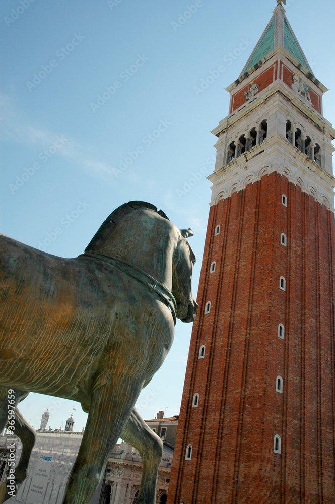 Bronze Horses on the top of Saint Marks Basilica In Venice Italy