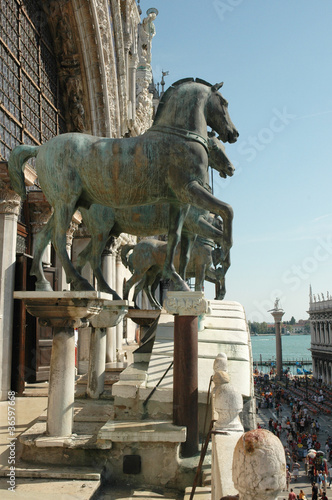 Bronze Horses on the top of Saint Marks Basilica In Venice Italy
