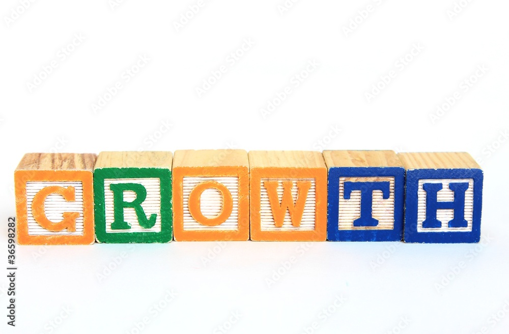 The word growth in alphabet blocks The word growth in alphabet blocks
