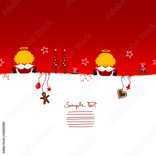 Card 2 Christmas Angels & Symbols Red