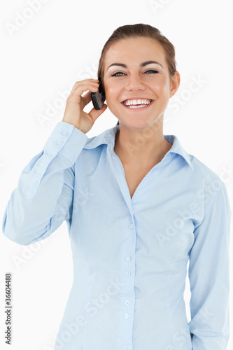 Happy businesswoman on the cellphone