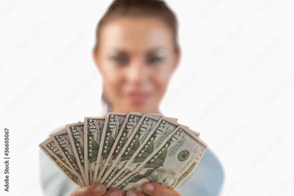 Money being shown by businesswoman Money being shown by businesswoman