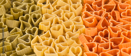 italian flag made from color pasta in shape of heart