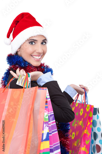 santa girl with shopping bags
