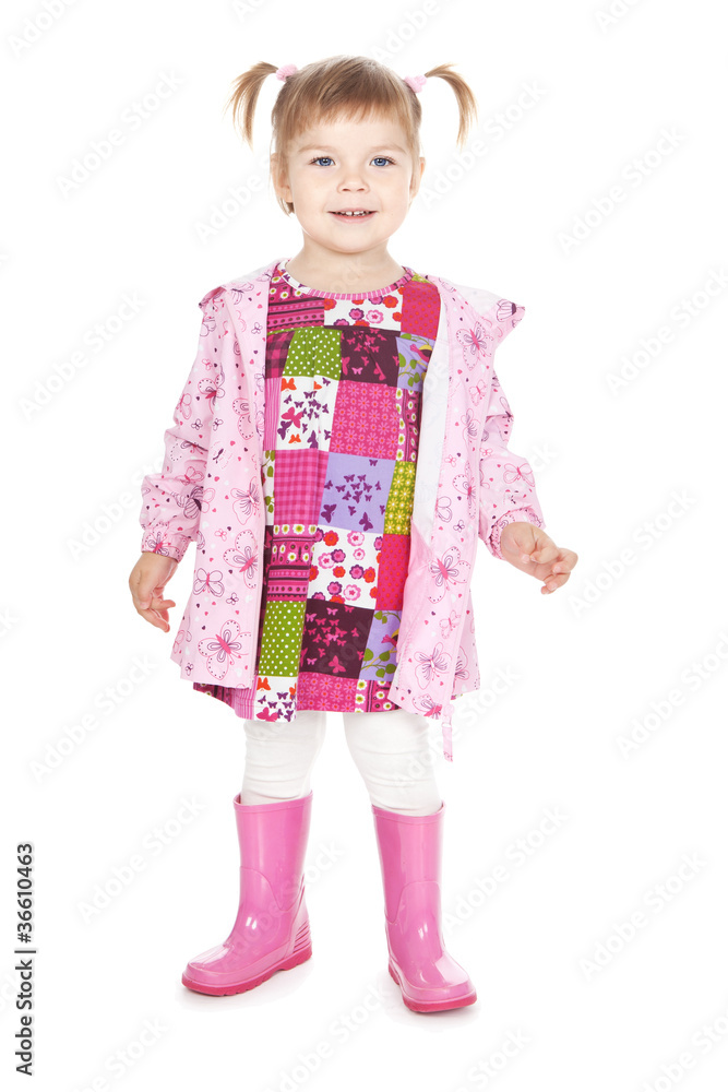 Happy little blonde girl in pink boots Happy little blonde girl in pink boots